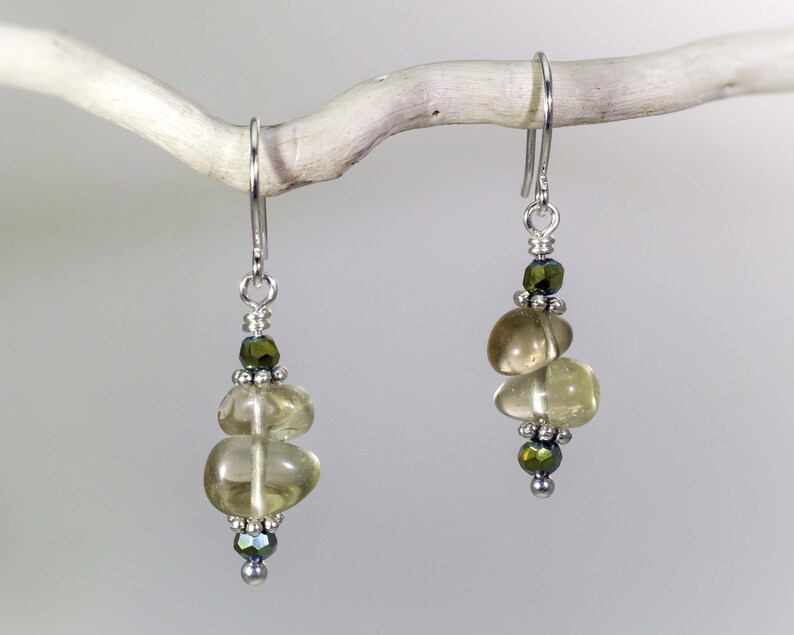 Lemon Citrine Dangle Earrings: Healing Untreated Yellow Quartz Gemstones & Green Crystals, Handmade Nickel-Free Hypoallergenic Silver Drops image 10