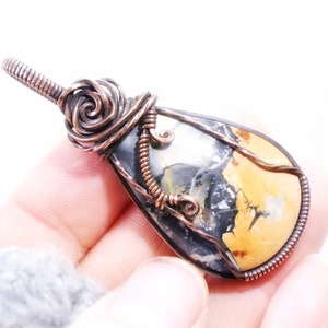 Rare Maligano Jasper Pendant: Brecciated Jasper Gemstone from Indonesia, Wire-Wrapped with Oxidized Copper, OOAK Artisan Jewelry image 1