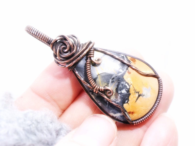 Rare Maligano Jasper Pendant: Brecciated Jasper Gemstone from Indonesia, Wire-Wrapped with Oxidized Copper, OOAK Artisan Jewelry image 1