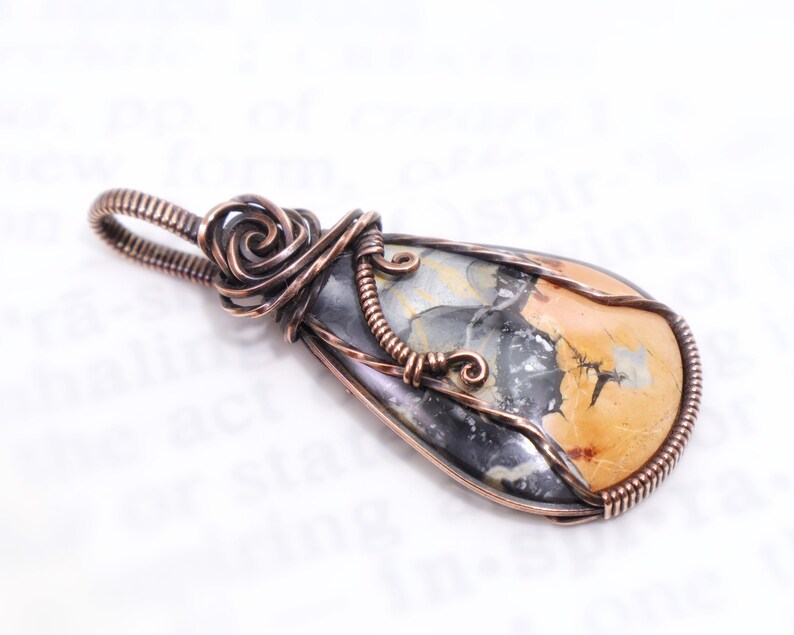 Rare Maligano Jasper Pendant: Brecciated Jasper Gemstone from Indonesia, Wire-Wrapped with Oxidized Copper, OOAK Artisan Jewelry image 3