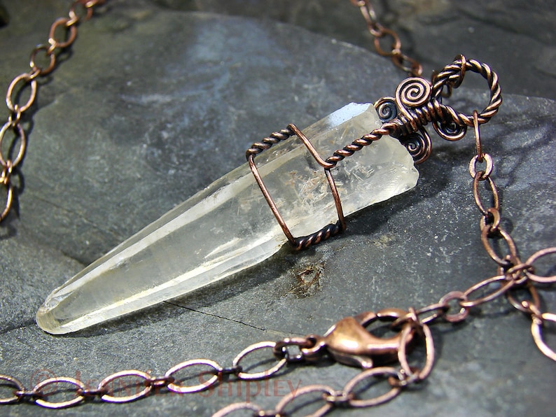 Yellow Lemurian Seed Quartz Pendant Necklace Wire Wrapped Crystal Raw Golden Healer Laser Wand Nickel Free Hypoallergenic Copper Unique