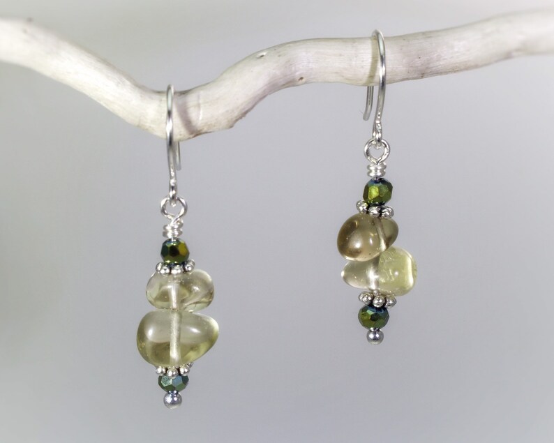 Lemon Citrine Dangle Earrings: Healing Untreated Yellow Quartz Gemstones & Green Crystals, Handmade Nickel-Free Hypoallergenic Silver Drops image 6