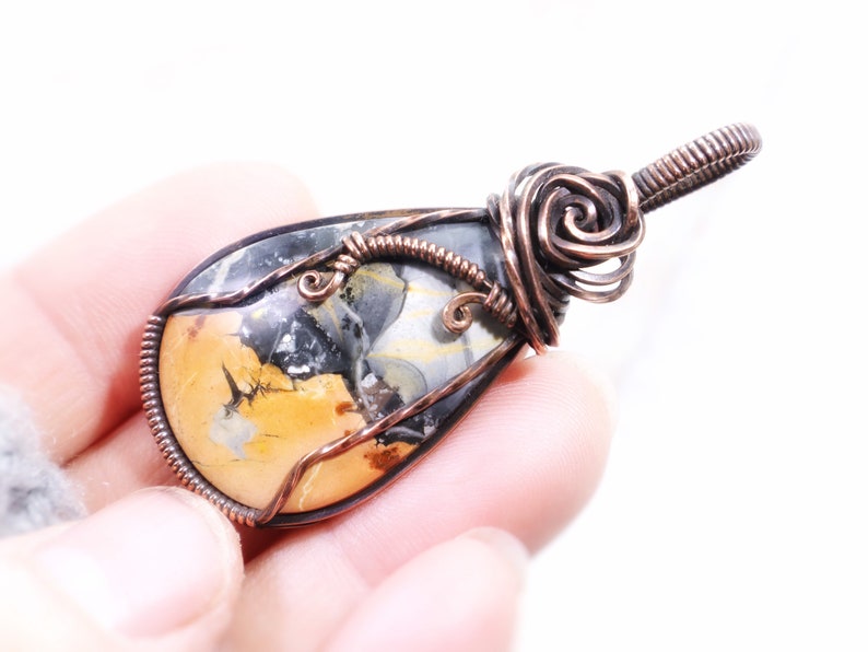 Rare Maligano Jasper Pendant: Brecciated Jasper Gemstone from Indonesia, Wire-Wrapped with Oxidized Copper, OOAK Artisan Jewelry image 5