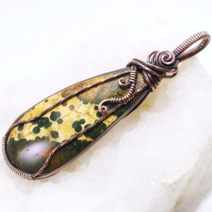 Ocean Jasper Pendant: Natural Orbicular Jasper Gemstone Wire-Wrapped with Hypoallergenic Oxidized Copper, OOAK Artisan Jewelry image 1