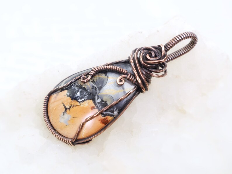 Rare Maligano Jasper Pendant: Brecciated Jasper Gemstone from Indonesia, Wire-Wrapped with Oxidized Copper, OOAK Artisan Jewelry image 6