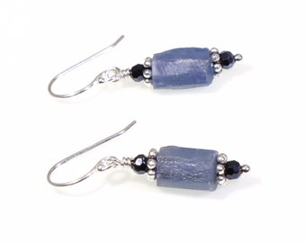 Blue Kyanite Crystal Dangle Earrings: Sterling Silver Healing Gemstones