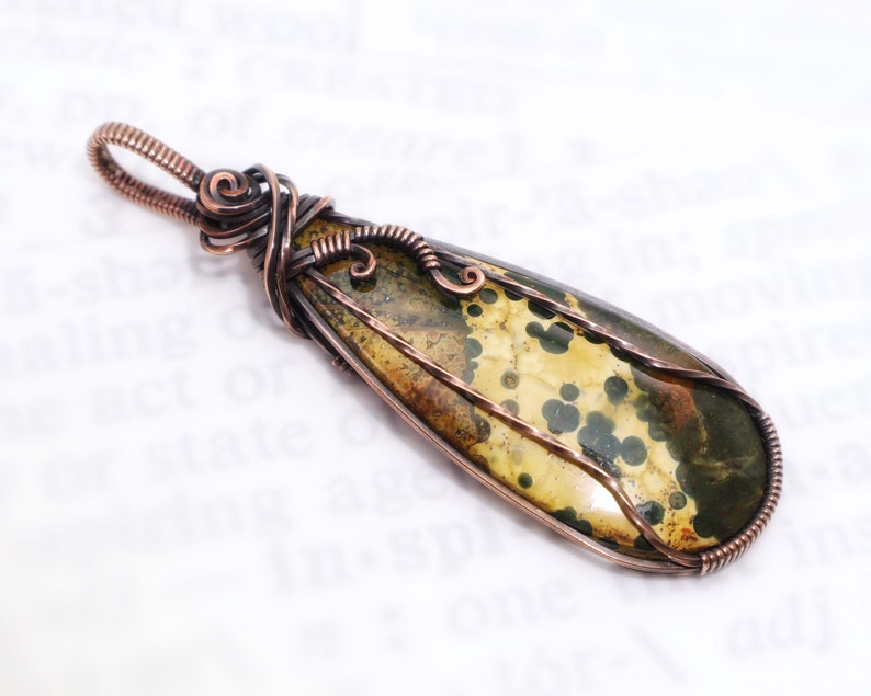 Ocean Jasper Pendant: Natural Orbicular Jasper Gemstone Wire-Wrapped with Hypoallergenic Oxidized Copper, OOAK Artisan Jewelry image 2