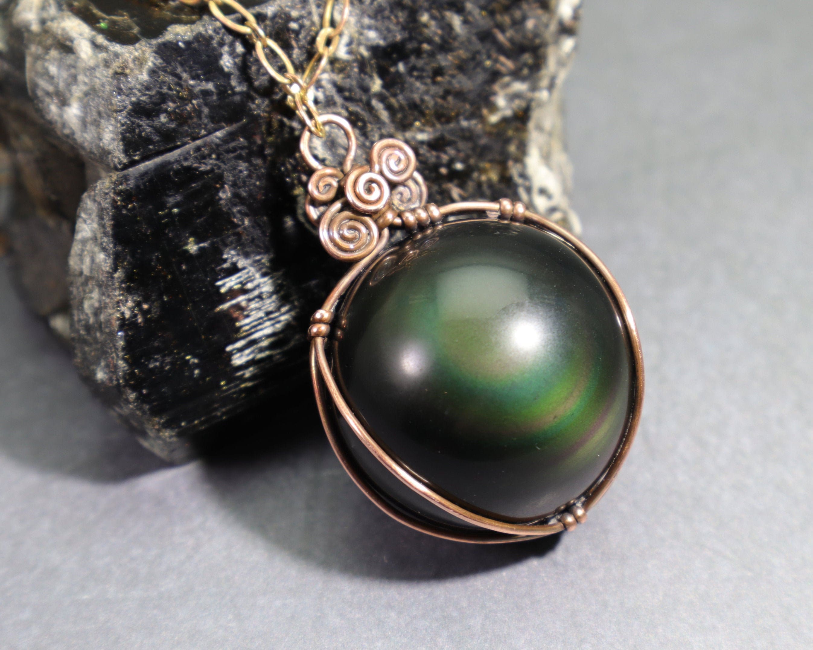 Copper Sheen Obsidian Eye necklace