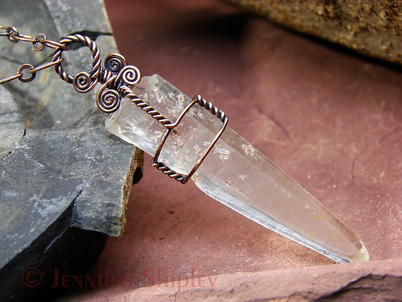 Yellow Lemurian Seed Quartz Pendant Necklace Wire Wrapped Crystal Raw Golden Healer Laser Wand Nickel Free Hypoallergenic Copper Unique