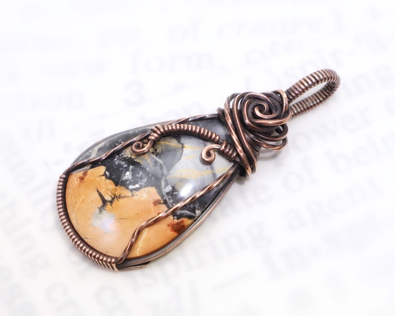 Rare Maligano Jasper Pendant: Brecciated Jasper Gemstone from Indonesia, Wire-Wrapped with Oxidized Copper, OOAK Artisan Jewelry image 4