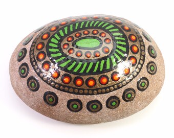 Hand Painted Mandala Rock - Meditation Stone, Rustic Office & Home Decor, OOAK Unique Gift Paperweight, Spiritual Natural Aboriginal Art