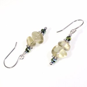 Lemon Citrine Dangle Earrings: Healing Untreated Yellow Quartz Gemstones & Green Crystals, Handmade Nickel-Free Hypoallergenic Silver Drops image 1