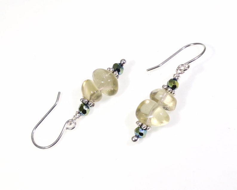 Lemon Citrine Dangle Earrings: Healing Untreated Yellow Quartz Gemstones & Green Crystals, Handmade Nickel-Free Hypoallergenic Silver Drops image 1