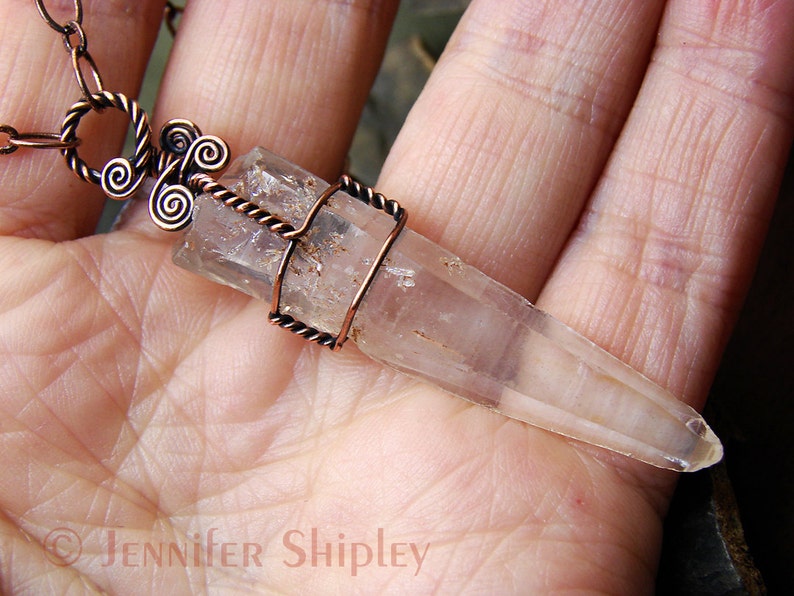 Yellow Lemurian Seed Quartz Pendant Necklace Wire Wrapped Crystal Raw Golden Healer Laser Wand Nickel Free Hypoallergenic Copper Unique