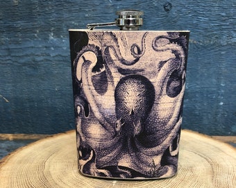 Leather Flask - Octopus - Kraken - Mens gift - Groomsmen gift - leather anniversary gift