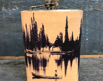 Leather flask - mens gift - leather anniversary - barware - drinkware - flask for groomsmen - fishing gift - whiskey cup