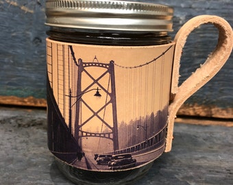 Mason jar cover - cozie - Vancouver gift- Bridge - Rustic gift - US duties included