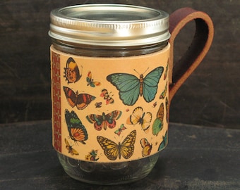 Drinkware - Butterflies - leather mason sleeve