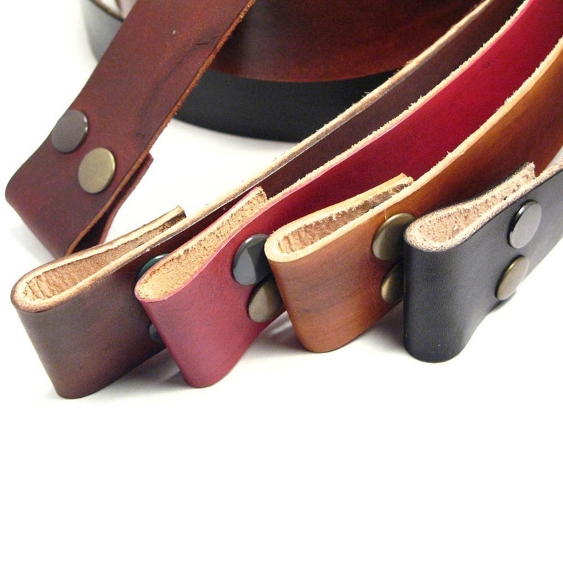 Custom cut leather snap belts for buckles, Hand dyed image 1