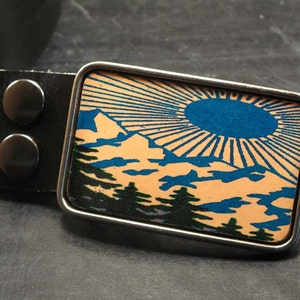 Mountain belt buckle - handmade belt - gift for him - groomsmen gift - western buckle - leather belt