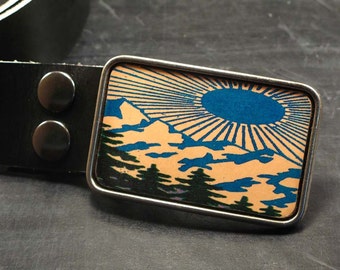 Handmade Mountain Scene Belt Buckle – Western Style Gift