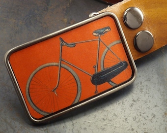 Bike belt buckle, Vintage bicycle, orange