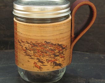 Mason jar sleeve - horses - hostess gift -rustic gift