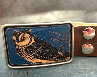 Owl belt buckle - leather - bird - owl gift