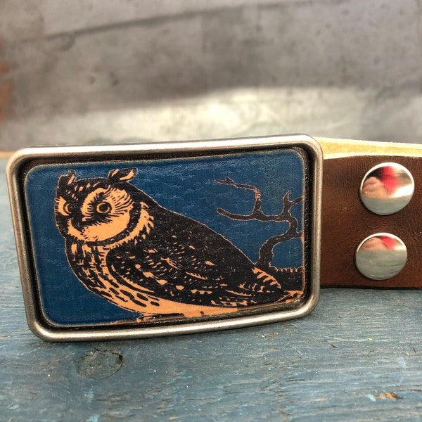 Owl belt buckle - leather - bird - owl gift