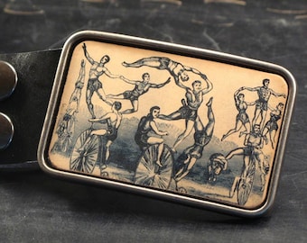 Circus belt buckle, The ring master leather belt buckle in tan