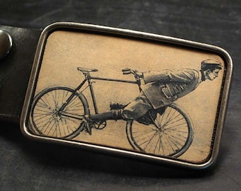 Bike belt buckle, vintage cyclist, Cycle trick leather belt buckle