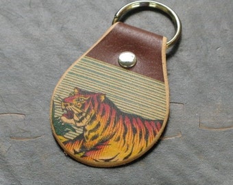 Handcrafted Leather Keychain - Key Fob - Gift for him or her - Tiger