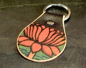 Lotus flower leather keychain