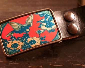 Bird belt buckle - handmade belt - hummingbird - gift for her -mother's day gift