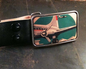 Leather belt buckle - airplane - belt - mens gift