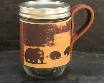 Mason jar sleeve-bears-camping gift-mason jar cup-housewarming gift-rustic