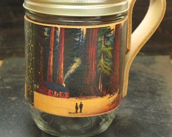 Mason jar sleeve - Rustic weddings -  Reuseable cup - Anniversary gift - Coffee cup - Trees