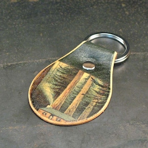 Leather keychain - keyfob - keyring - trees - nature lover