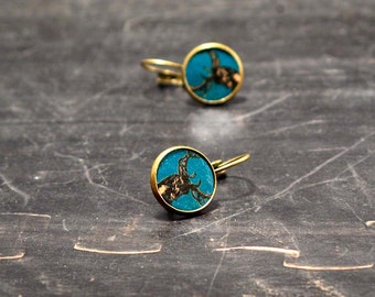 Stag earrings, studs in vibrant teal