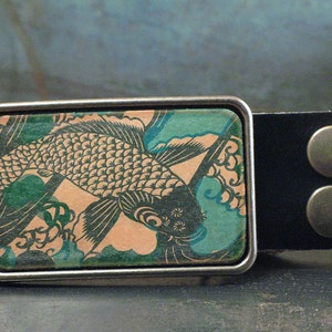 Belt buckle - western belt - leather belt - koi fish