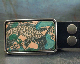 Belt buckle - western belt - leather belt - koi fish