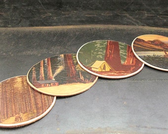 Handmade Leather Coasters - Set of Four for Home Decor- Hostess gift - Cabincore - Barware
