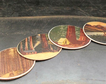 Handmade Leather Coasters - Westcoast Nature Imagery, Set of Four