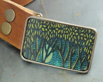 Forest buckle - leather belt - US duties included