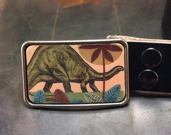 Dinosaur leather belt buckle