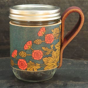 Floral art deco leather mason sleeve - Sakura - Cherry blossoms - Mother&#39;s day gift