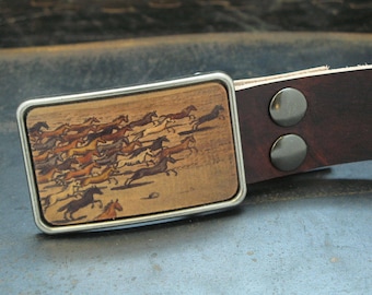 Belt buckle - leather belt - mens belt - horse gift