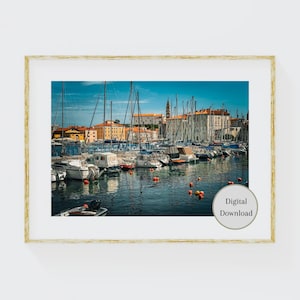 Piran Harbor Print, Piran Slovenia Print, City Photography, European Travel Photography, Slovenia Wall Art, Digital Art Print