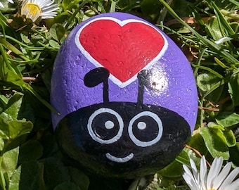 Hand Painted Love Bug Stone – Acrylic Garden Decor – Mini Rock Painting – Nature Inspired Art – Gift for Garden Lovers - Pocket Pebble