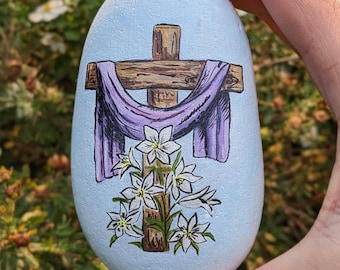 Hand Painted Religious Stone - Pocket Pebble - Baptism & Christening Gift - Prayer Stone - Christian Christmas Stone - Faith Ornament